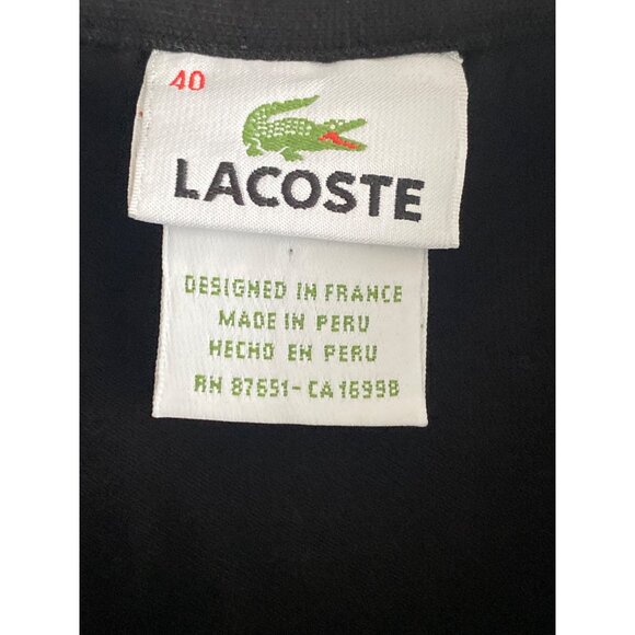 VTG Lacoste Crocodile Polo Top Black SS Collar 2 Button Front Neck Woman 40 - Picture 5 of 6